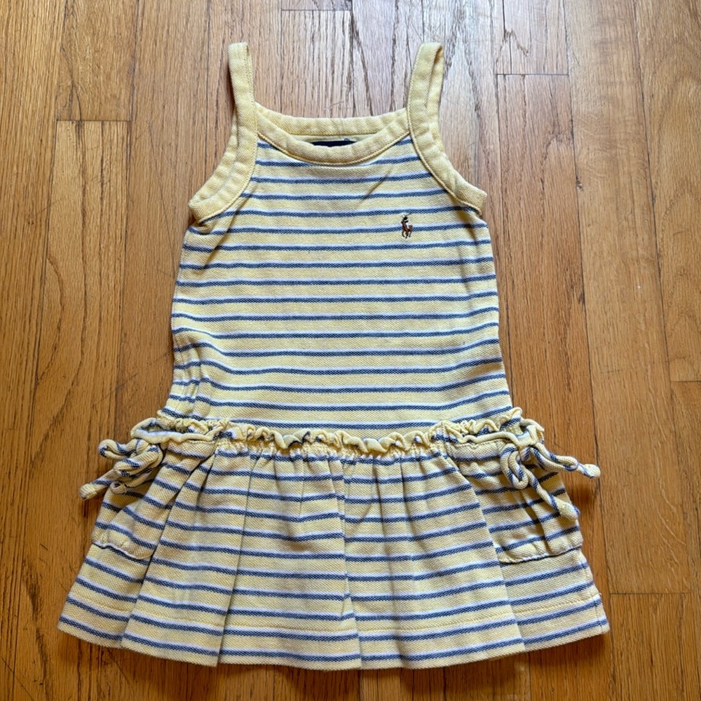 Ralph Lauren girls 2T yellow w navy/white stripe drop waist cotton dress, NWOT